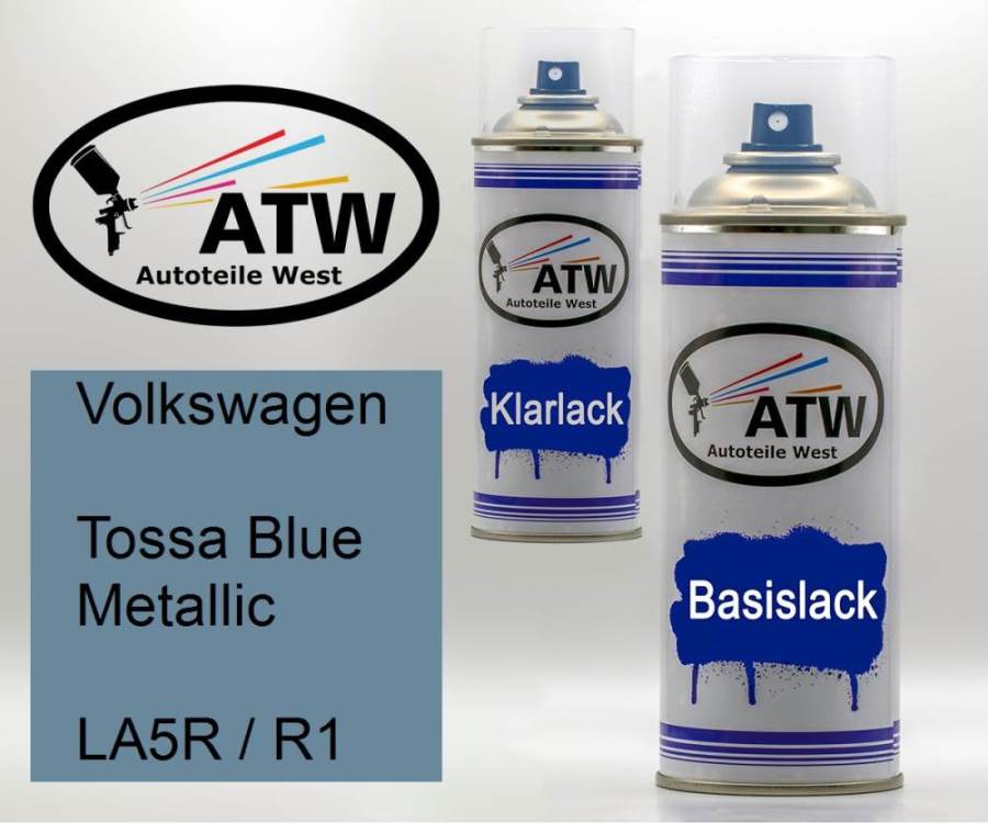 Volkswagen, Tossa Blue Metallic, LA5R / R1: 400ml Sprühdose + 400ml Klarlack - Set, von ATW Autoteile West.